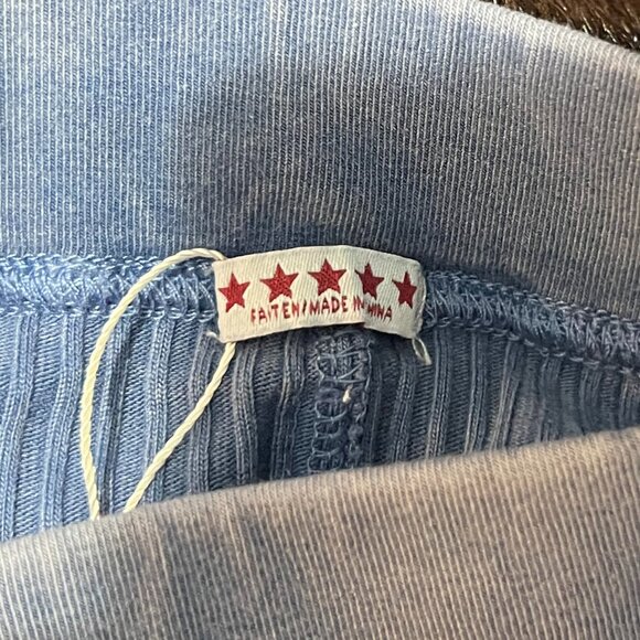 Women's Maxi Skirt Medium Ribbed Blue Long 5 Stars Pull On Elastic Waist Modest - Picture 5 of 6